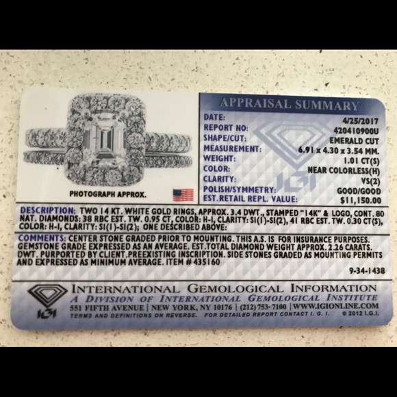 Engagement 1.01 karat diamond ring set - Picture 5 of 8